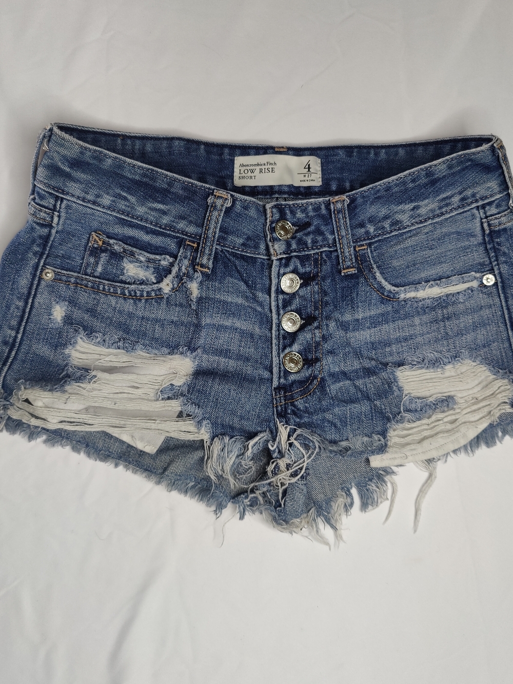 Abercrombie & Fitch Distressed Low Rise Denim Shorts - Blue
